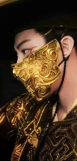 Artistic portrait with a golden mask