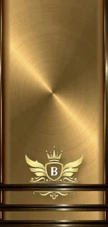 Elegant gold mobile wallpaper with regal emblem and vibrant borders.