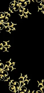 Elegant gold ornamental pattern on black background wallpaper