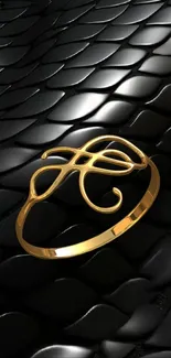 Luxurious gold ring on sleek black texture background.