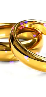 Two gold rings on a white background, elegant mobile wallpaper.