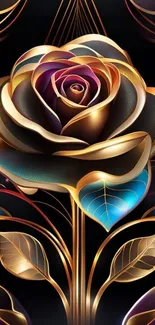 Luxurious gold rose art mobile wallpaper with vibrant colors.