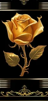 Elegant gold rose on dark wallpaper.