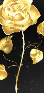 Elegant gold rose on black background wallpaper.