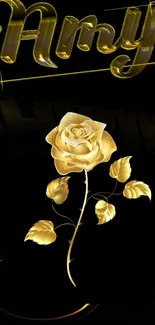 Elegant gold rose on a black background wallpaper.