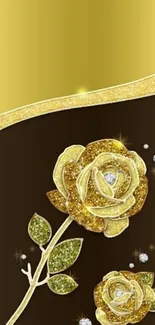 Elegant gold rose mobile wallpaper with glitter and diamonds.