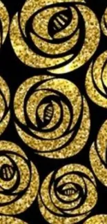 Elegant gold rose pattern on black mobile wallpaper.