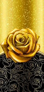 Gold-themed wallpaper with a central rose design.