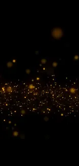 Mobile wallpaper with golden sparkles on a dark background.