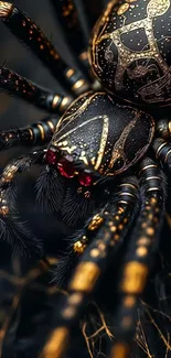 Black and gold spider with artistic detailing.