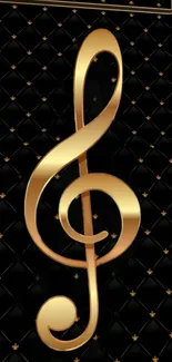 Luxurious golden treble clef wallpaper with black quilted background.