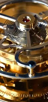 Intricate gold watch mechanism with visible gears and elegant design.