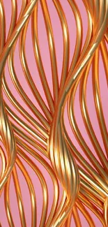 Elegant gold wave pattern on pink background.