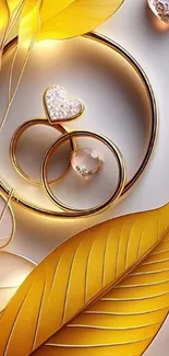 Elegant gold rings with leaf accents on a background.