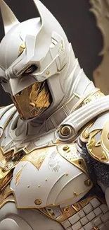 Golden armored hero with intricate design and high detail for a stylish phone wallpaper.