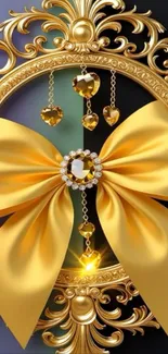 Elegant golden bow with intricate designs and jewels.