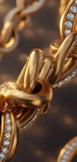 Close-up of a luxurious golden chain with intricate details.