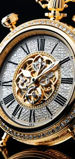 Elegant golden clock with intricate design and luxurious appeal.