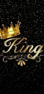 Luxurious gold crown with 'King' on a dark background for mobile wallpaper.