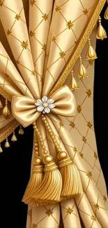 Elegant golden curtain with intricate details.
