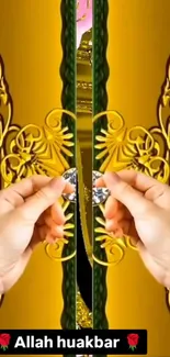 Elegant golden design wallpaper with intricate patterns.