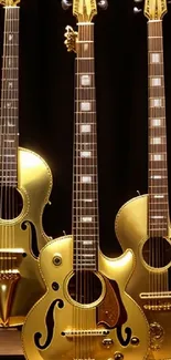 Elegant golden guitars against dark background.