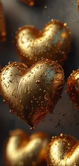 Luxurious mobile wallpaper with golden hearts.