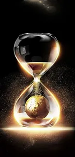 Golden hourglass glowing on a dark background, symbolizing elegance and time.