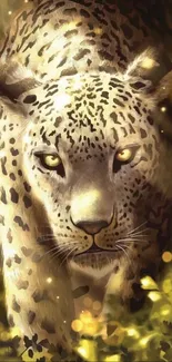 Elegant golden leopard illustration with glowing accents.