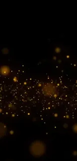 Elegant mobile wallpaper with golden particles on a dark background.