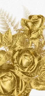 Golden roses with shimmering details on a light background.