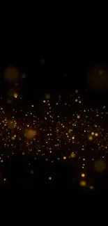 Golden sparkles on a dark mobile wallpaper background with a luxurious look.