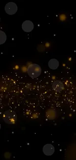 Elegant mobile wallpaper with golden sparkles on a dark background.