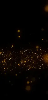 Elegant golden sparkles on a dark background mobile wallpaper.