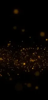 Dark wallpaper with golden sparkles and particles for a luxurious phone background.