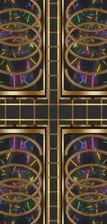 Elegant golden spiral with neon accents.