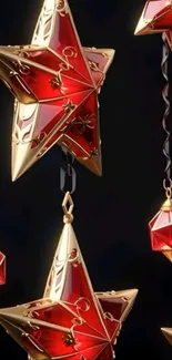 Elegant golden star ornaments hanging.