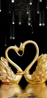 Golden swans form a heart with a starry black background.