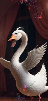 Elegant goose in a luxurious palace setting with candlelight.