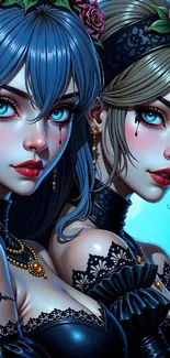 Gothic anime artwork with two elegant women