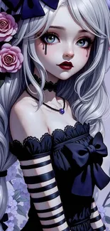 Gothic anime girl with flowers