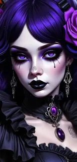 Gothic fantasy artwork of a mysterious woman in purple tones.