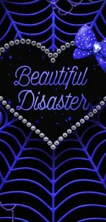 Gothic heart wallpaper with blue spider web pattern.