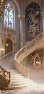 Elegant grand staircase in luxurious interior with ornate design.