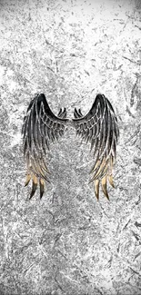 Grayscale wings with metallic texture wallpaper.