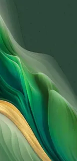 Elegant green abstract waves mobile wallpaper.