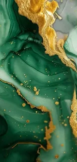 Elegant green and gold abstract marble design wallpaper.