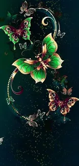 Elegant dark green butterfly design wallpaper for mobile devices.