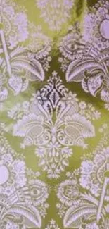 Mobile wallpaper with elegant green damask pattern.