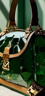 Luxurious green designer handbag with gold accents.